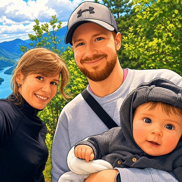 Ivan Ksenofontov with his family in Valencia
